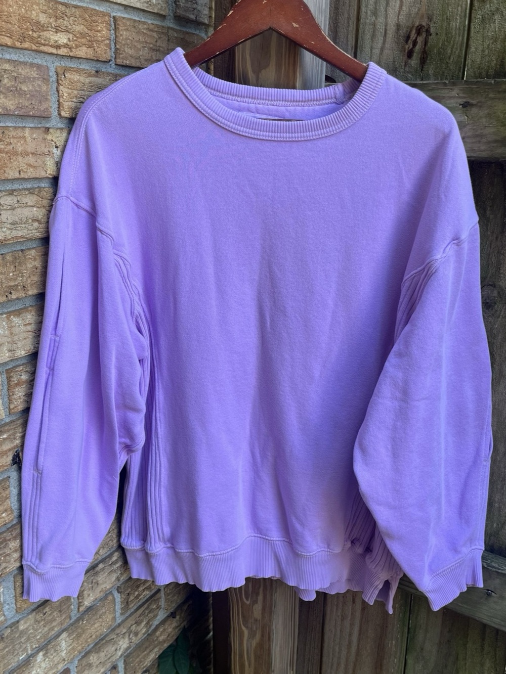 Aerie Oversized Crewneck Sweatshirt Purple Arm Slits